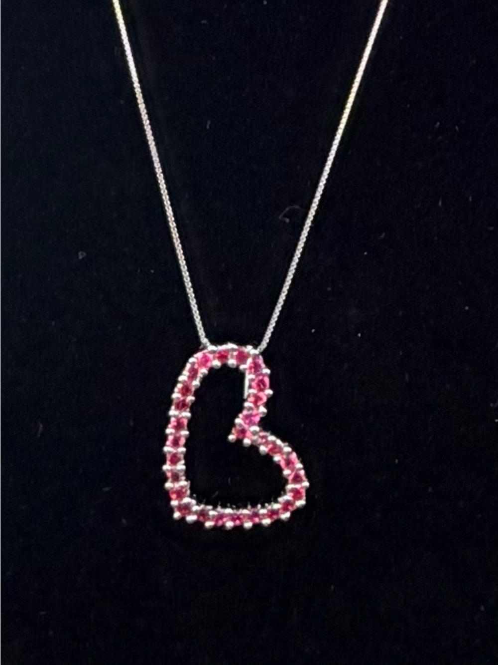 28 Ruby Heart Necklace 1.20 CTW 14K White Gold Over Sterling Silver 18”